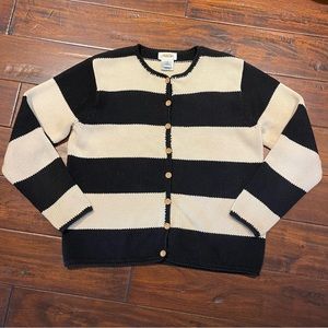 Talbots Black and Cream Striped Cotton Cardigan S